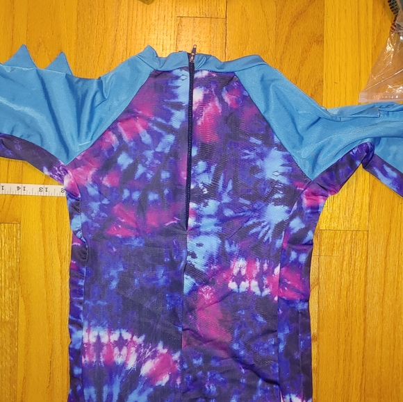 Shark Week Tie dye Toddler One Piece Long Sleeve Swimsuit Rash Guard Fins 2T-3T - Picture 5 of 10